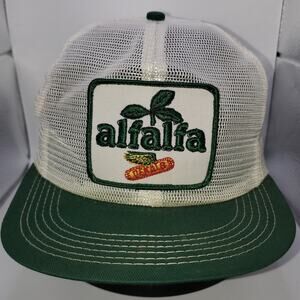 Vintage Alfalfa Seeds Trucker Hat Green White Mesh Snapback Agriculture Company